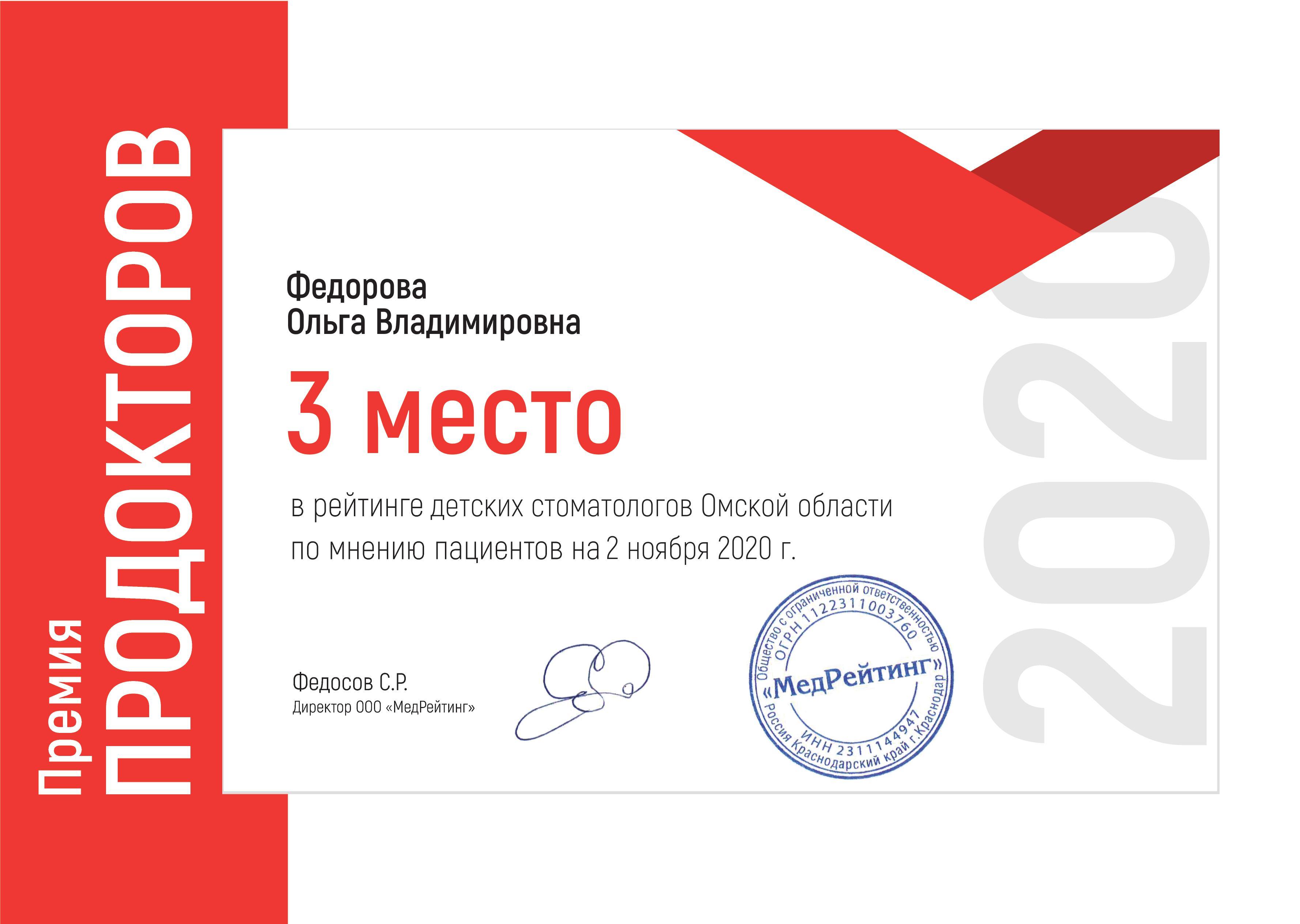 среди детских стоматологов по версии Продокторов в 2020 г.
